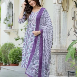 his&her Women Pure Cotton Kurta Pant Dupatta Set