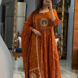 Irtada Printed Anarkali Kurta, Bottom & Dupatta Set